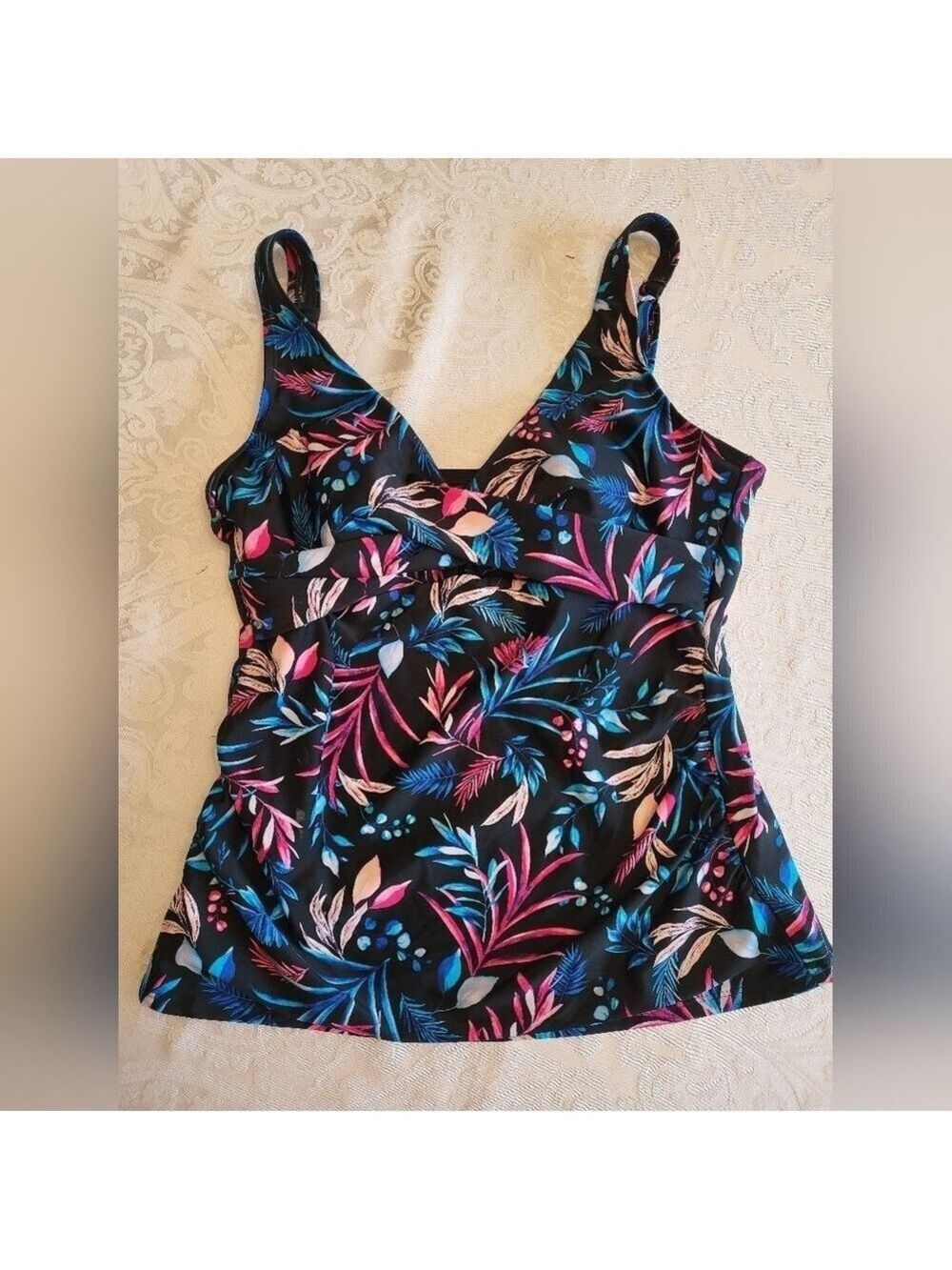 Christina Black Floral Tankini Top ONLY, Size 8, Adjustable Straps, NWOT